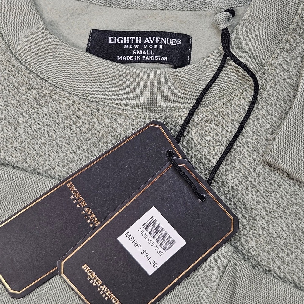 Eighth Avenue New York Men Small Sage Green Textured Crewneck Sweatshirt - Picture 7 of 10